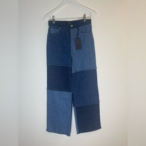 Rails Two-Tone Blue Denim High-Rise Wide Leg Jeans